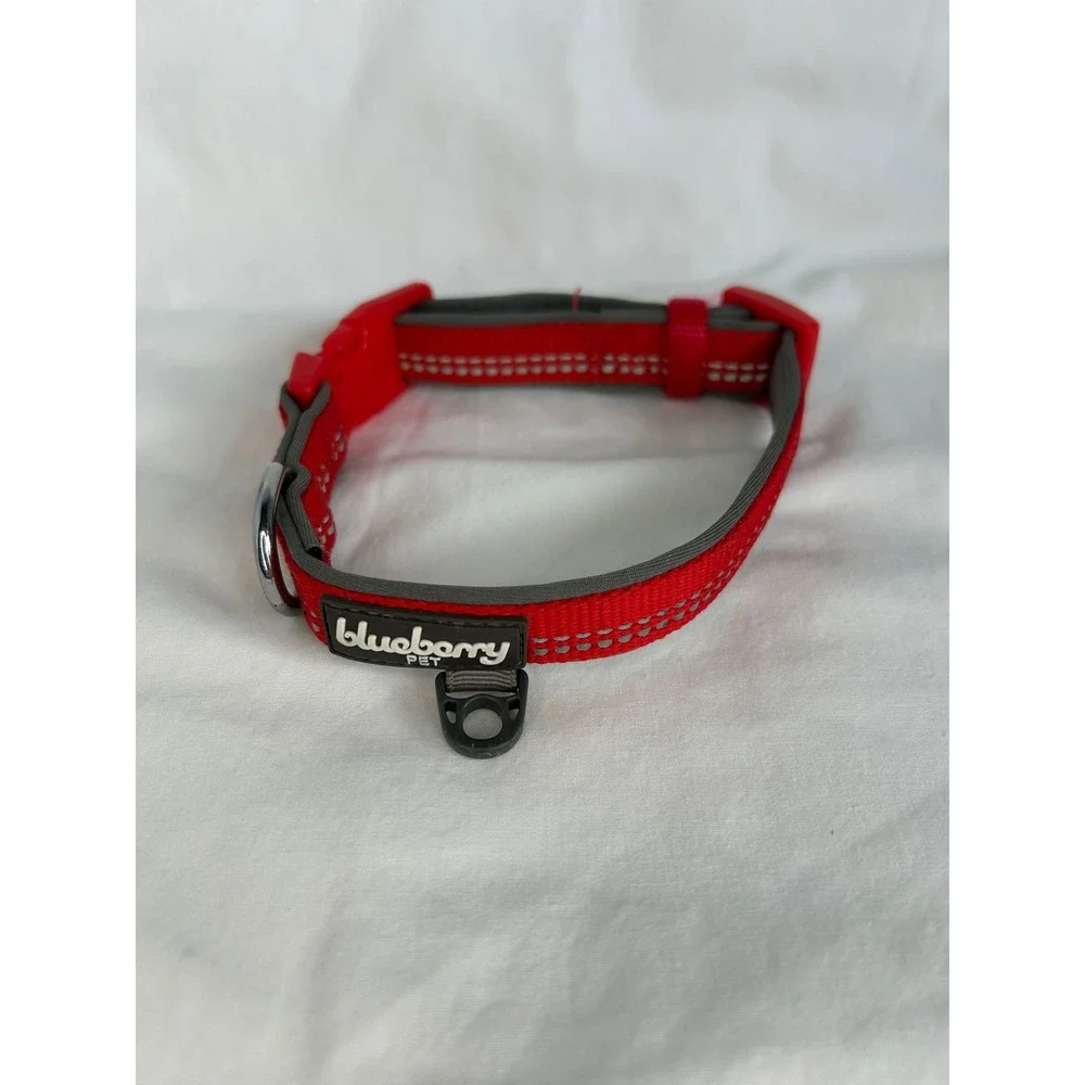 Blueberry Pet‎ Red Adjustable Dog Collar Sz S 3/4 wide Reflective 3M Thread
